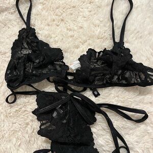 NWOT PrettyLittleThing Black Lace Bralette and bottom set